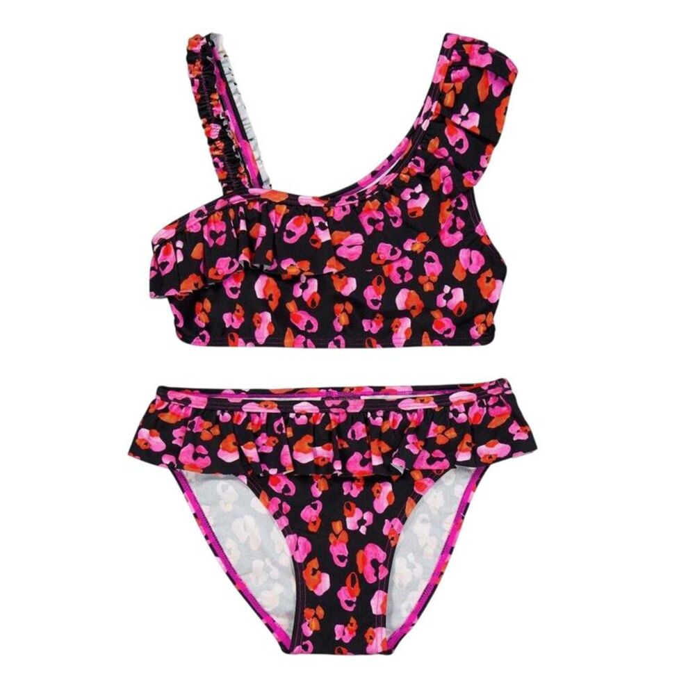 Biba Girls Leopard Print Frill Bikini Set / Pink